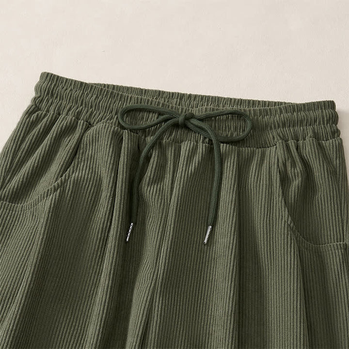 Buddha Stones Fall Winter Casual Minimalist Drawstring Solid Long Pants Corduroy Women's Straight Leg Pants With Pockets - image 5