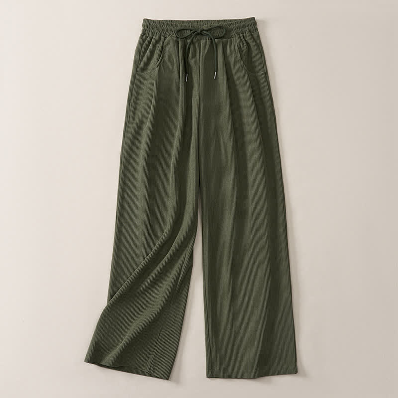 Buddha Stones Fall Winter Casual Minimalist Drawstring Solid Long Pants Corduroy Women's Straight Leg Pants With Pockets - image 3