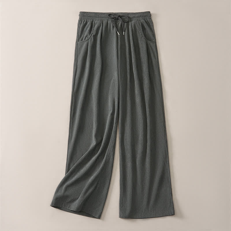 Buddha Stones Fall Winter Casual Minimalist Drawstring Solid Long Pants Corduroy Women's Straight Leg Pants With Pockets - image 17