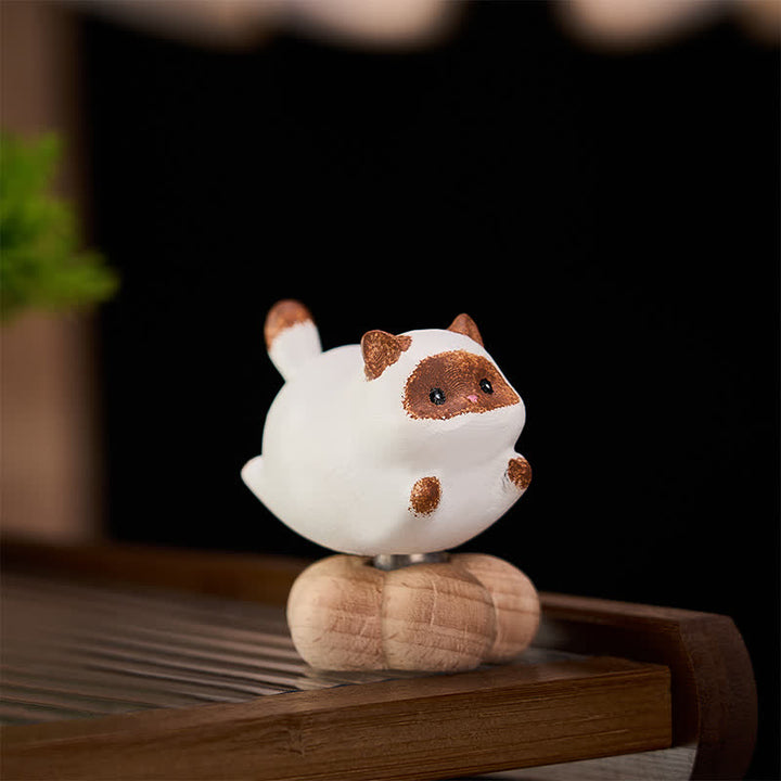 Buddha Stones Beech Wood Rotating Cat Dog Tea Pet Cute Animal Decor - image 1