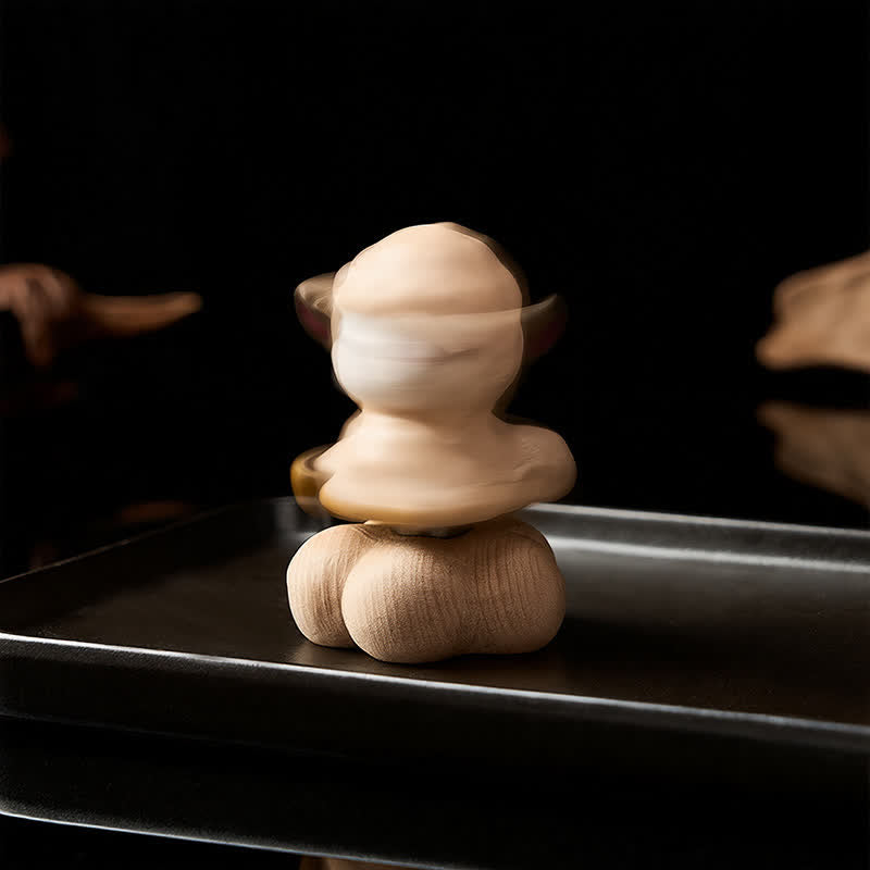 Buddha Stones Year of the Goat Beech Wood Rotating Sheep Lamb Tea Pet Cute Animal Decor - image 3