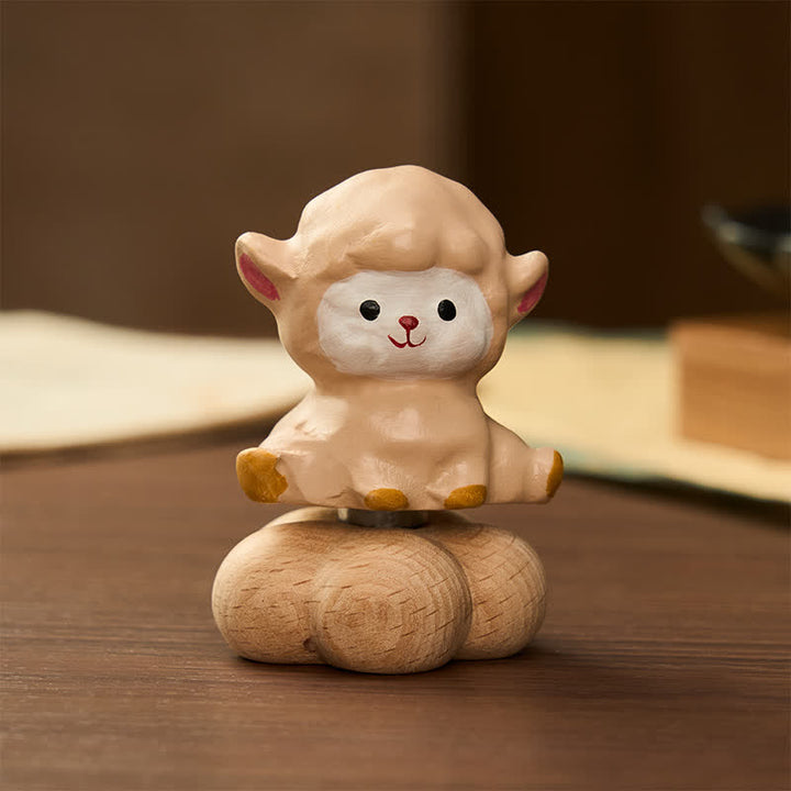 Buddha Stones Year of the Goat Beech Wood Rotating Sheep Lamb Tea Pet Cute Animal Decor - Beech Wood Rotating Lamb - image 0
