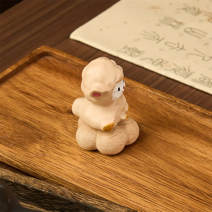Buddha Stones Year of the Goat Beech Wood Rotating Sheep Lamb Tea Pet Cute Animal Decor - image 5