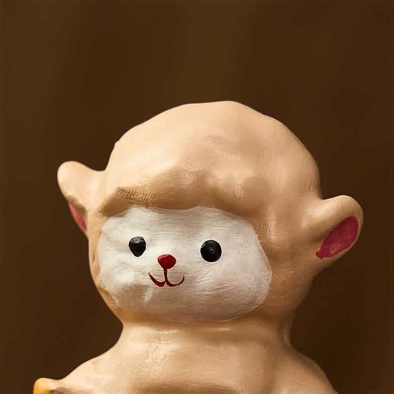 Buddha Stones Year of the Goat Beech Wood Rotating Sheep Lamb Tea Pet Cute Animal Decor - image 7
