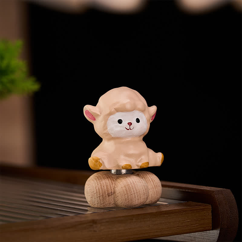 Buddha Stones Year of the Goat Beech Wood Rotating Sheep Lamb Tea Pet Cute Animal Decor - image 4