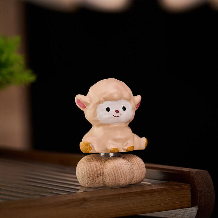 Buddha Stones Year of the Goat Beech Wood Rotating Sheep Lamb Tea Pet Cute Animal Decor - image 4