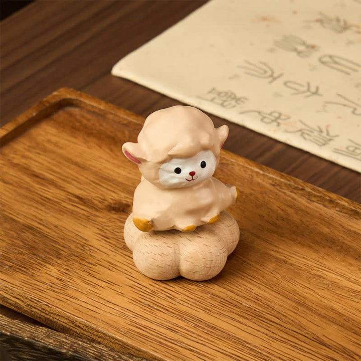 Buddha Stones Year of the Goat Beech Wood Rotating Sheep Lamb Tea Pet Cute Animal Decor - image 6
