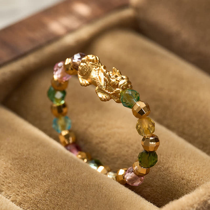 Buddha Stones Multicolor Faceted Copper Pi Xiu Mini Stretch Beaded Ring for Wealth and Energy - image 3