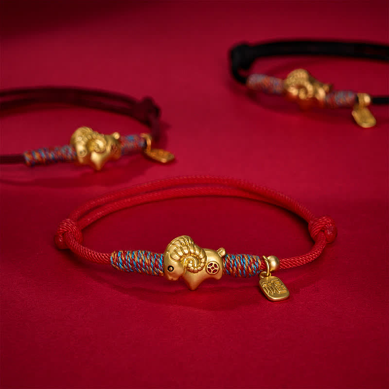 Buddha Stones Year of the Goat Copper Cute Sheep Lamb Fu Character Coins Red String Luck Bracelet - image 3