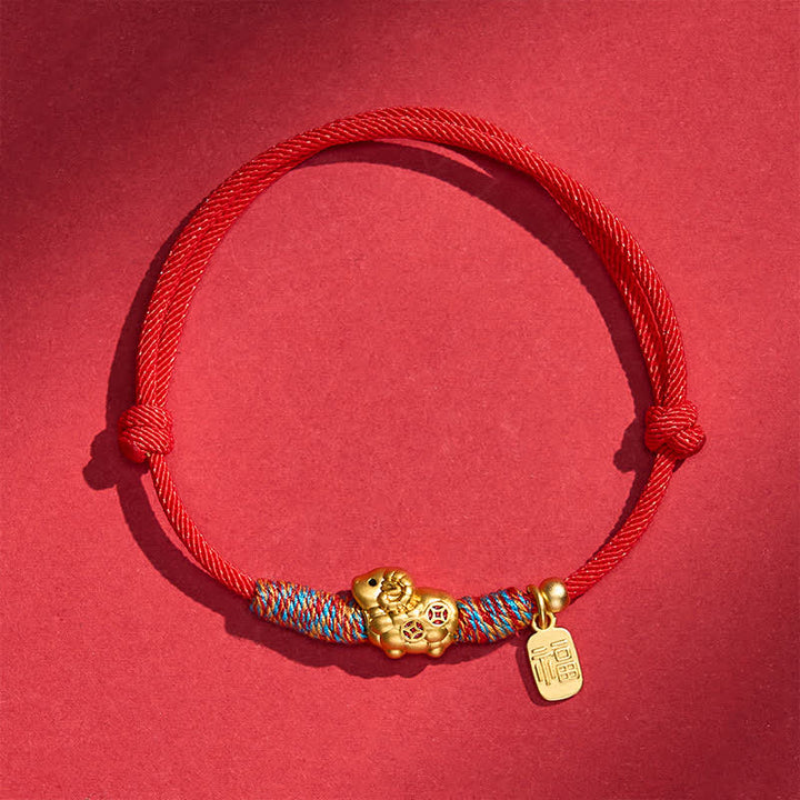 Buddha Stones Year of the Goat Copper Cute Sheep Lamb Fu Character Coins Red String Luck Bracelet - Two Copper Coins - Red - image 19