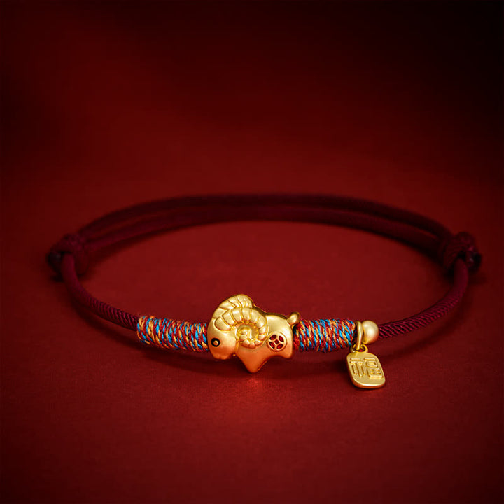 Buddha Stones Year of the Goat Copper Cute Sheep Lamb Fu Character Coins Red String Luck Bracelet - image 12