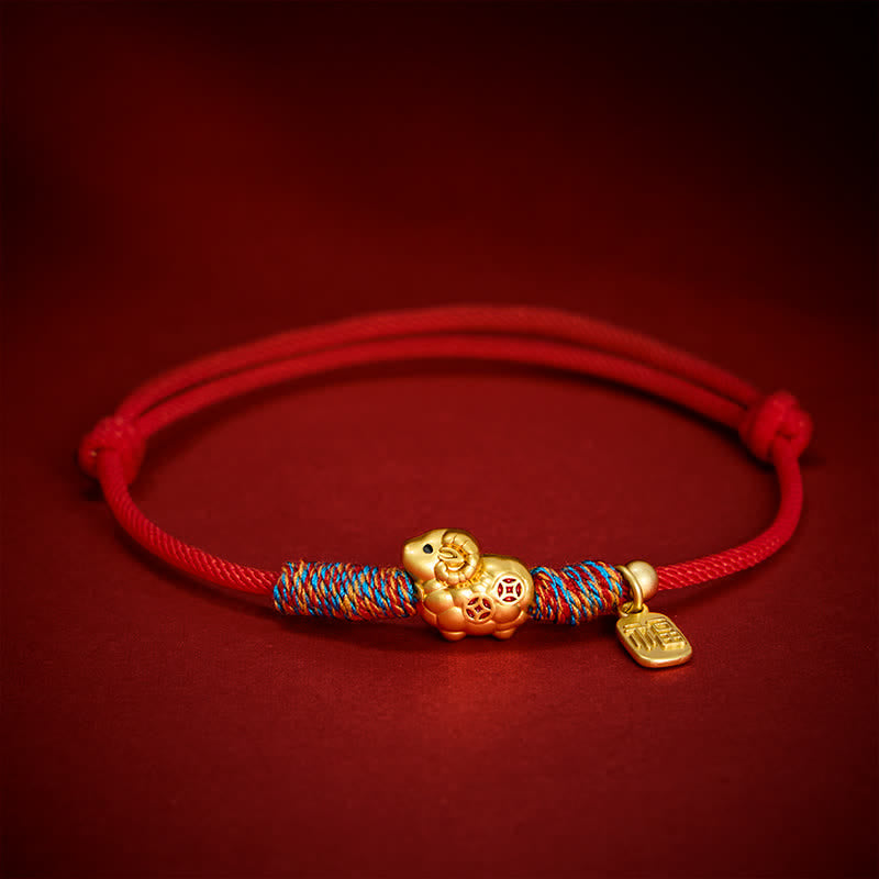 Buddha Stones Year of the Goat Copper Cute Sheep Lamb Fu Character Coins Red String Luck Bracelet - image 20