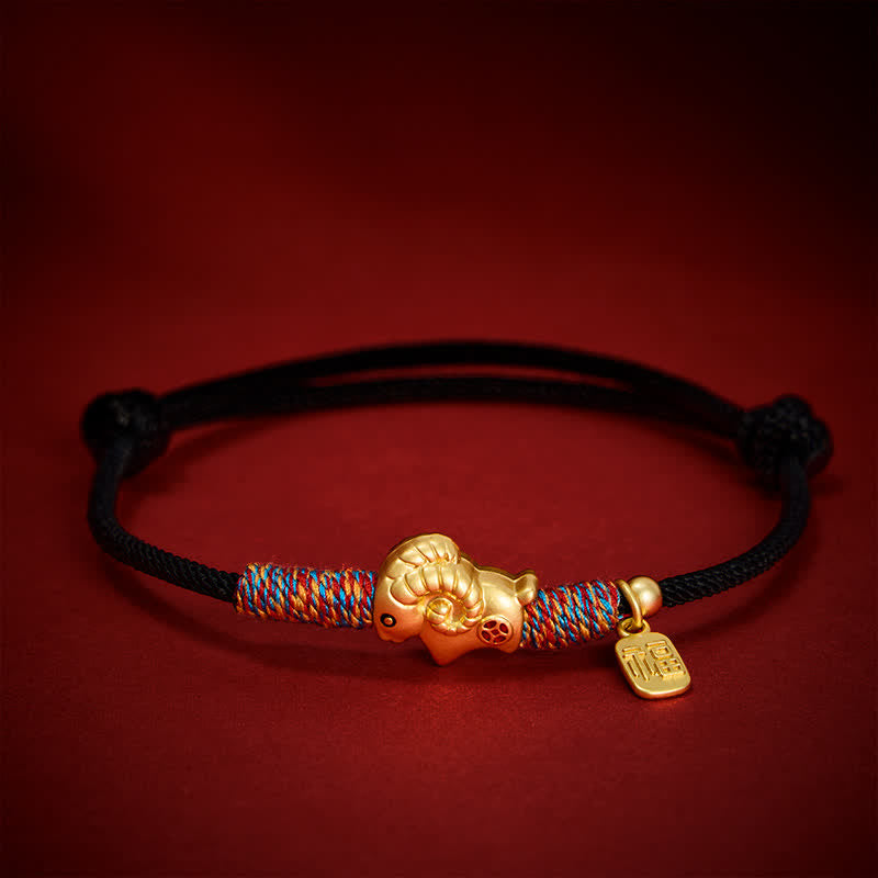 Buddha Stones Year of the Goat Copper Cute Sheep Lamb Fu Character Coins Red String Luck Bracelet - image 16