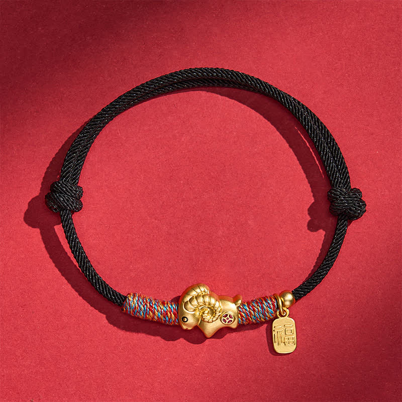 Buddha Stones Year of the Goat Copper Cute Sheep Lamb Fu Character Coins Red String Luck Bracelet - One Copper Coin - Black - image 15