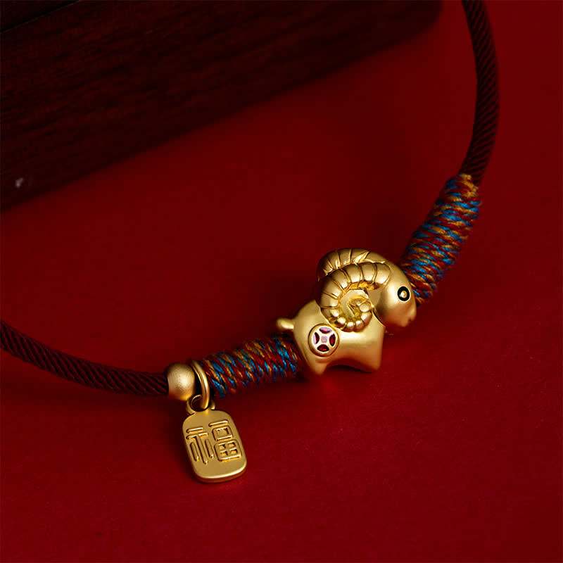 Buddha Stones Year of the Goat Copper Cute Sheep Lamb Fu Character Coins Red String Luck Bracelet - image 14