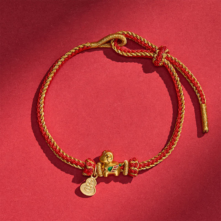 Buddha Stones Year of the Goat Copper Cute Sheep Lamb Gourd Red String Strength Bracelet - image 2
