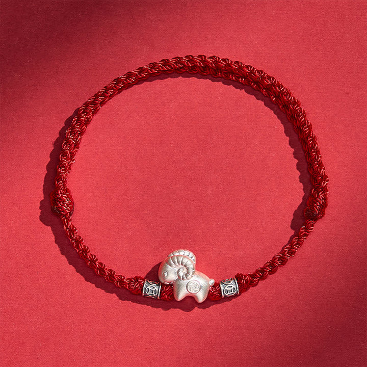 Buddha Stones Year of the Goat 999 Sterling Silver Sheep String Strength Bracelet - Dark Red - image 12