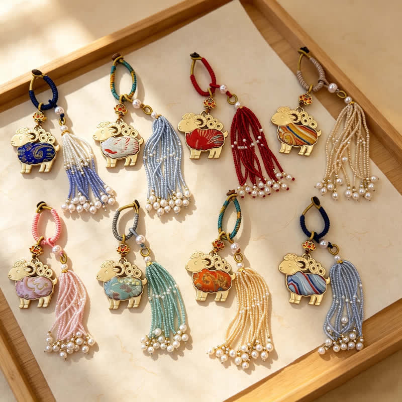Buddha Stones Song Brocade Lotus Goat Pearl Tassel  Purity Keychains - image 11