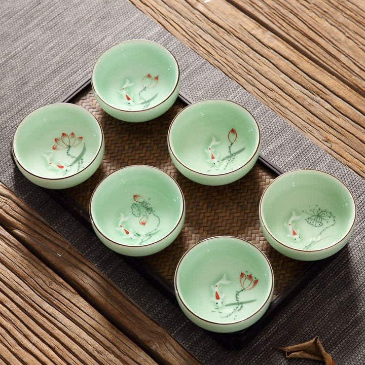 Buddha Stones Hand-Painted Koi Fish Lotus Ceramic Prosperity Tea Cup - image 9