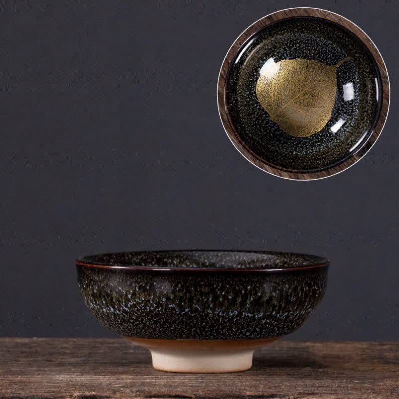 Buddha Stones Dark Speckled Maple Leaf Ceramic Tea Cup - Black Leaf - image 7