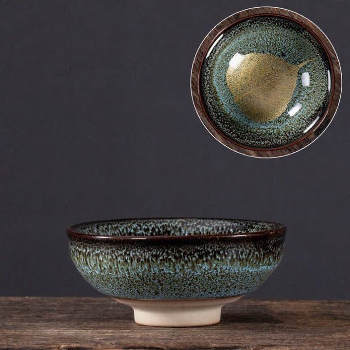 Buddha Stones Dark Speckled Maple Leaf Ceramic Tea Cup - Blue Leaf - image 5