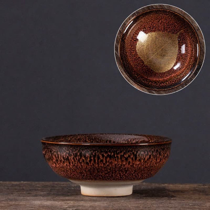 Buddha Stones Dark Speckled Maple Leaf Ceramic Tea Cup - Brown Leaf - image 1