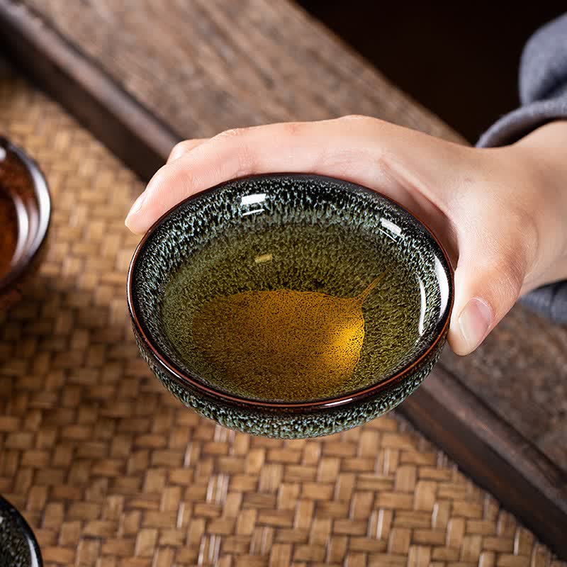 Buddha Stones Dark Speckled Maple Leaf Ceramic Tea Cup - image 6