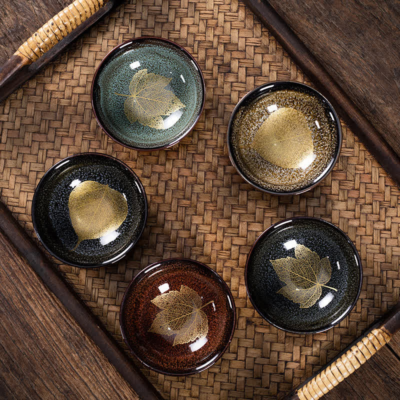 Buddha Stones Dark Speckled Maple Leaf Ceramic Tea Cup - image 0