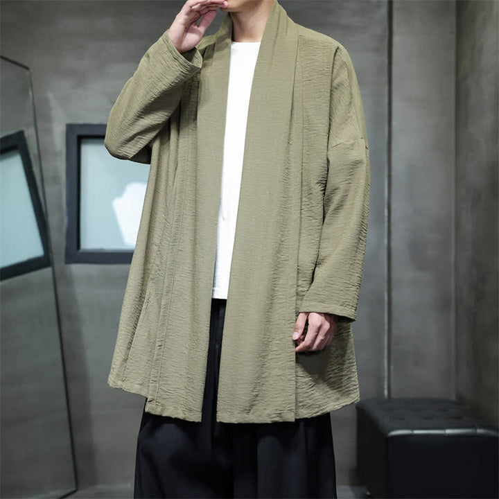 Buddha Stones Fall Classic Minimalist Solid Men's Kimono With Pocket - DarkKhaki - US/UK/AU46，EU56 (3XL) - image 0