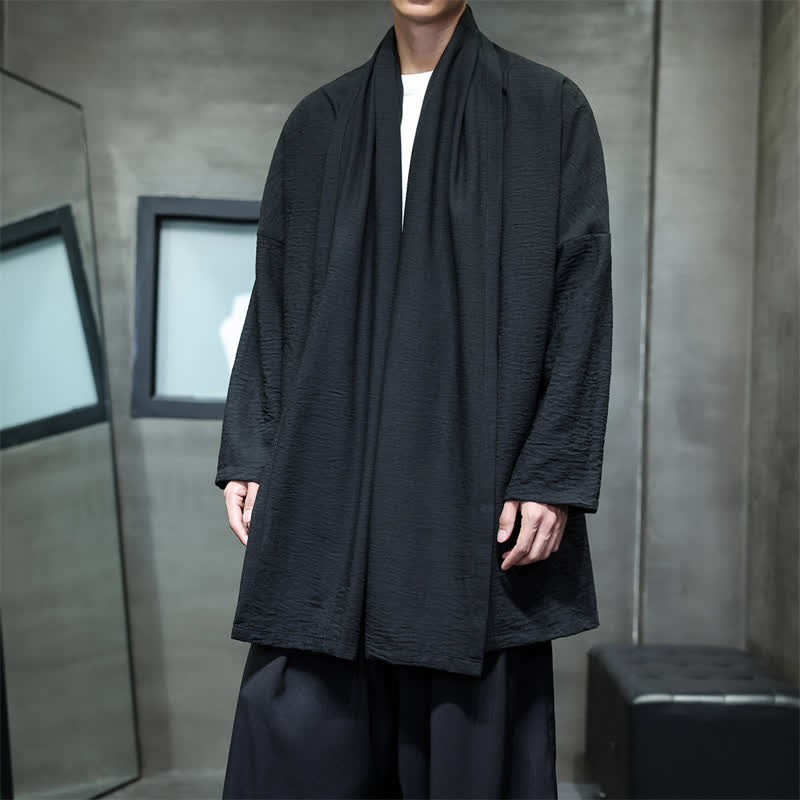Buddha Stones Fall Classic Minimalist Solid Men's Kimono With Pocket - image 26