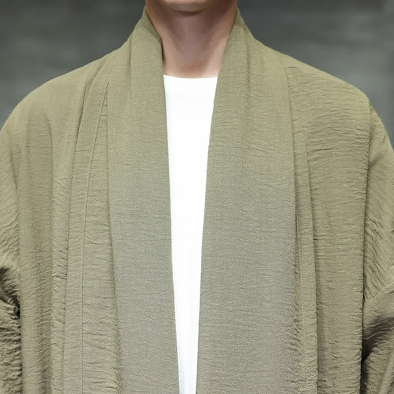 Buddha Stones Fall Classic Minimalist Solid Men's Kimono With Pocket - image 10