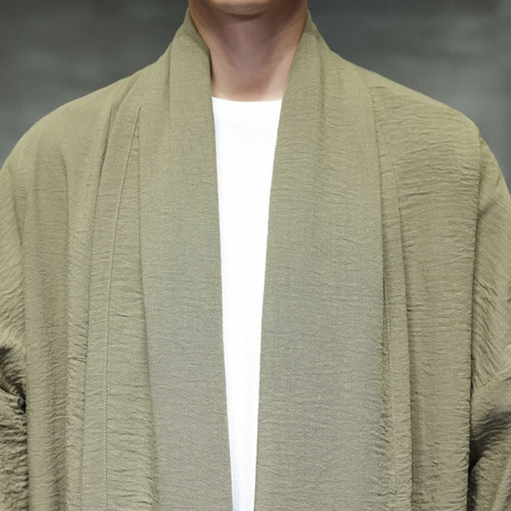 Buddha Stones Fall Classic Minimalist Solid Men's Kimono With Pocket - image 10