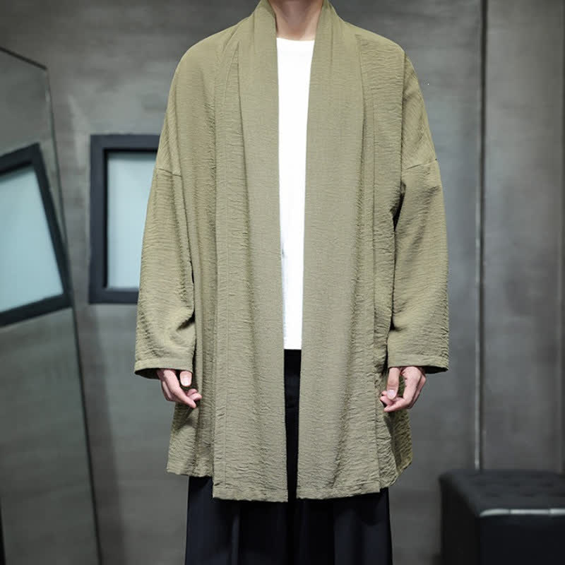 Buddha Stones Fall Classic Minimalist Solid Men's Kimono With Pocket - image 1