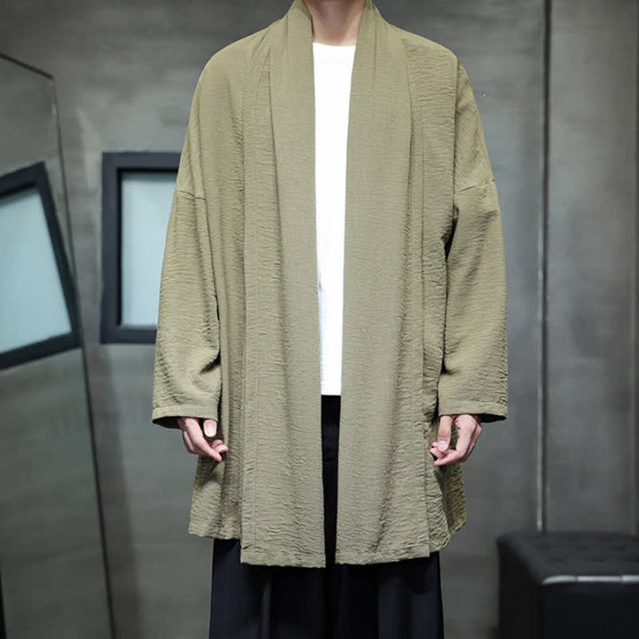 Buddha Stones Fall Classic Minimalist Solid Men's Kimono With Pocket - image 1