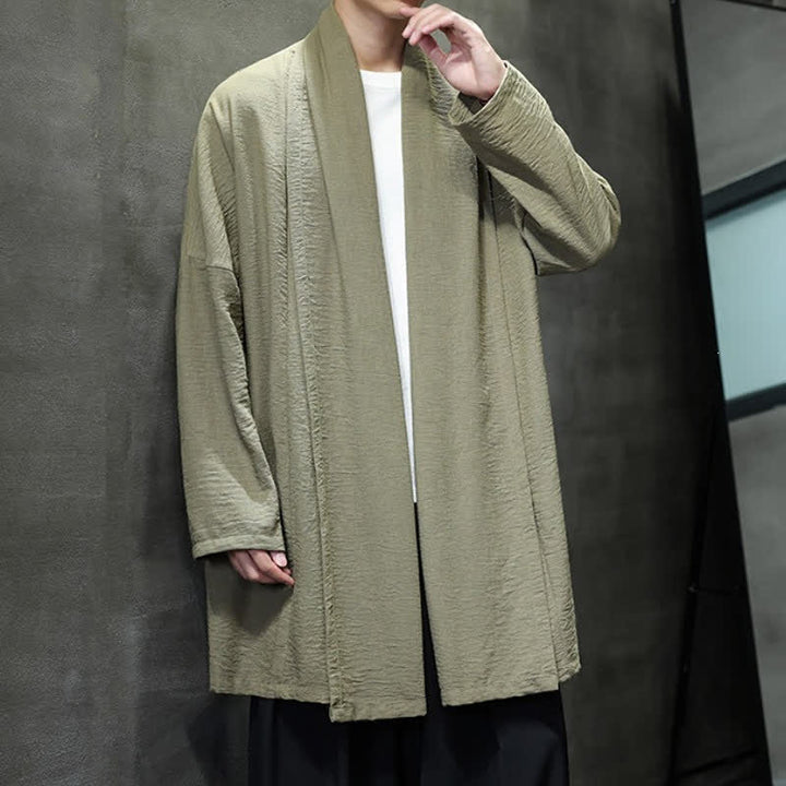 Buddha Stones Fall Classic Minimalist Solid Men's Kimono With Pocket - image 2