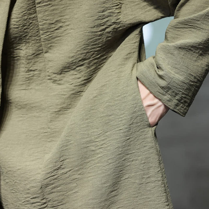 Buddha Stones Fall Classic Minimalist Solid Men's Kimono With Pocket - image 12