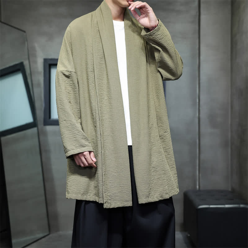Buddha Stones Fall Classic Minimalist Solid Men's Kimono With Pocket - image 8