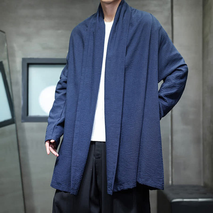 Buddha Stones Fall Classic Minimalist Solid Men's Kimono With Pocket - image 16
