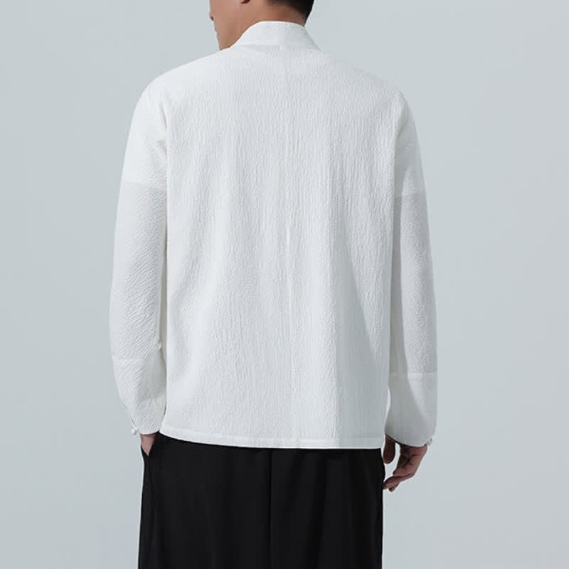 Buddha Stones Fall Classic Tang Style Button-Up Side Slit Solid Men's Long Sleeve Shirts - image 13