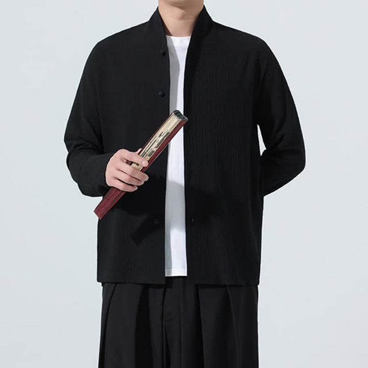 Buddha Stones Fall Classic Tang Style Button-Up Side Slit Solid Men's Long Sleeve Shirts - image 23