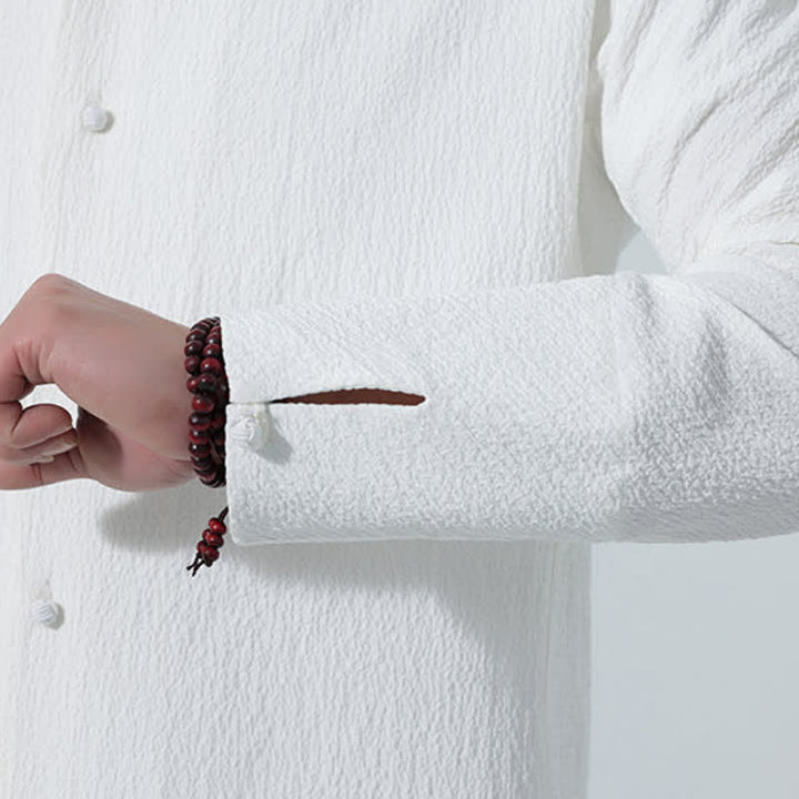 Buddha Stones Fall Classic Tang Style Button-Up Side Slit Solid Men's Long Sleeve Shirts - image 20