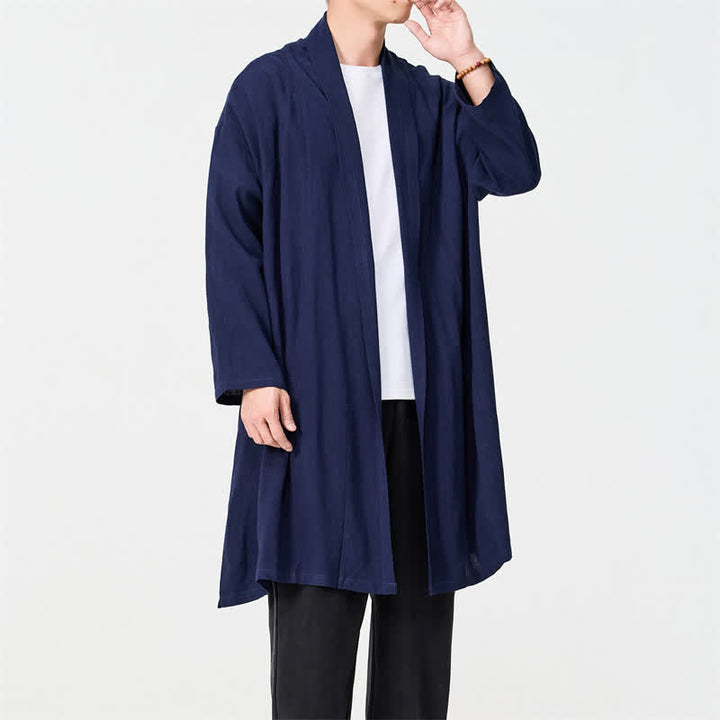 Buddha Stones Fall Minimalist Retro Tang Style Solid Men's Kimono - MidnightBlue - US/UK/AU48，EU58(5XL) - image 0