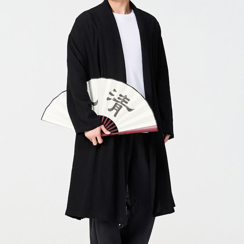 Buddha Stones Fall Minimalist Retro Tang Style Solid Men's Kimono - image 12