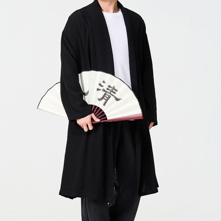 Buddha Stones Fall Minimalist Retro Tang Style Solid Men's Kimono - image 12