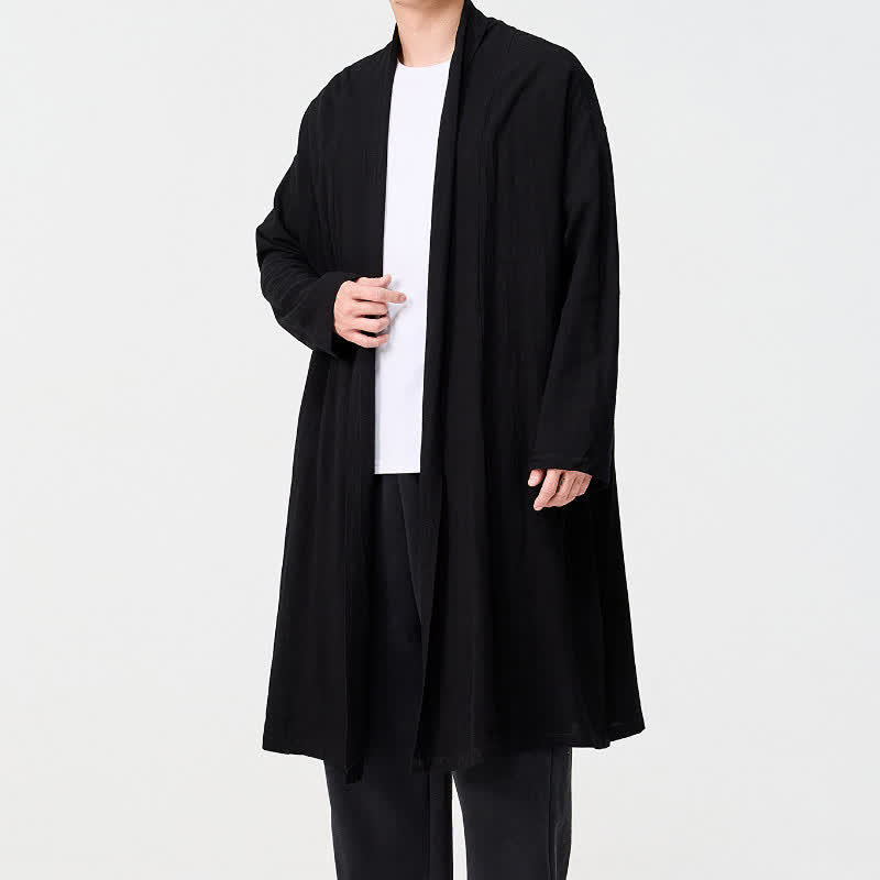 Buddha Stones Fall Minimalist Retro Tang Style Solid Men's Kimono - image 13