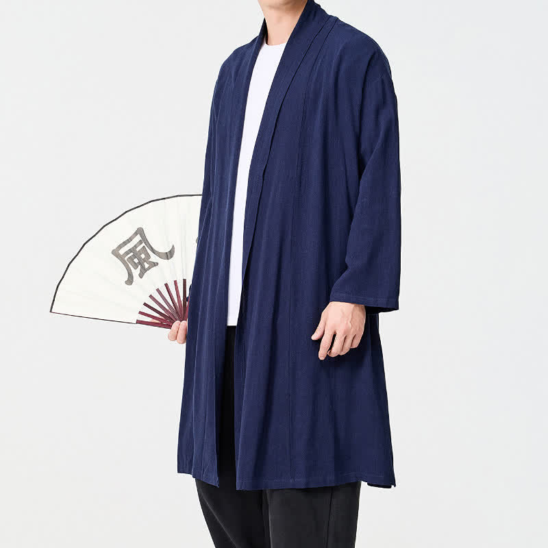 Buddha Stones Fall Minimalist Retro Tang Style Solid Men's Kimono - image 5