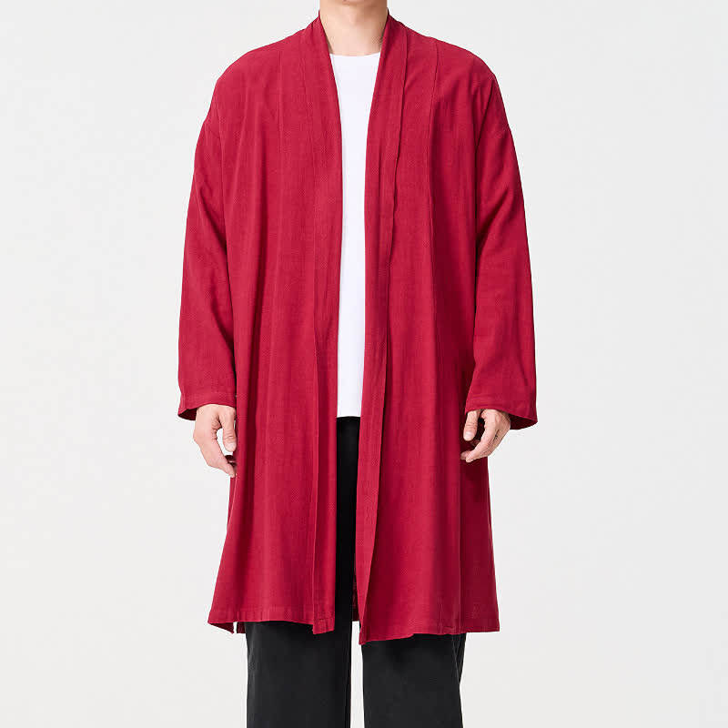 Buddha Stones Fall Minimalist Retro Tang Style Solid Men's Kimono - image 18