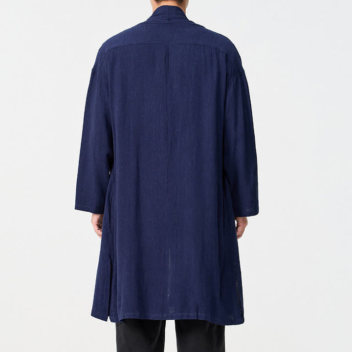 Buddha Stones Fall Minimalist Retro Tang Style Solid Men's Kimono - image 4