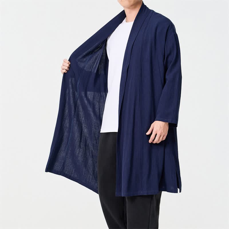 Buddha Stones Fall Minimalist Retro Tang Style Solid Men's Kimono - image 3