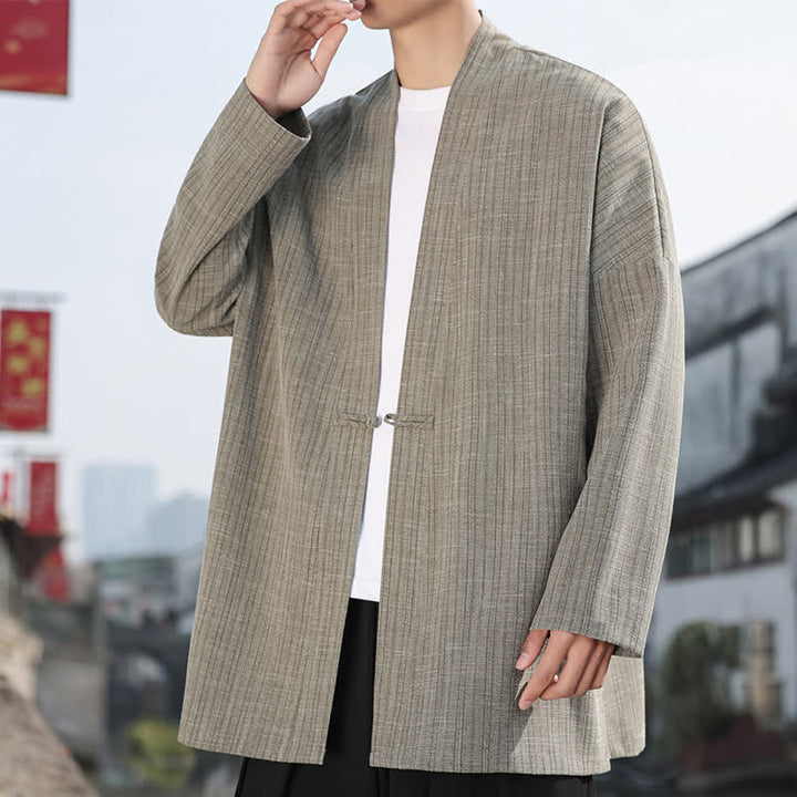 Buddha Stones Spring Tang Style Minimalist One Frog Button Solid Men's Kimono - image 3
